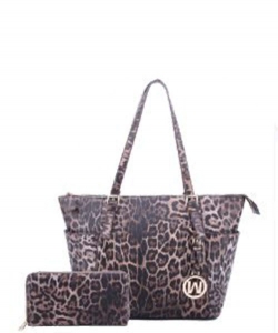 Leopard Shopper Bag with Matching Wallet LE1009WPP BROWN